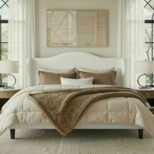 Allewie King Size Bed Frame, Upholstered Wingback Platform with 47" Tall Tufted Headboard, Plush Velvet Fabric, Modern Minimalist Design, No Box Spring Required, Tool-Free Assembly, White