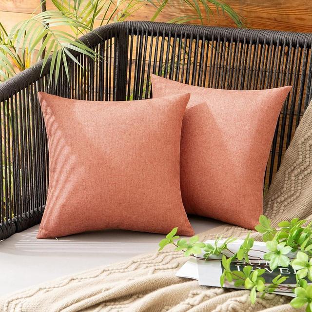 MIULEE Pack of 2 Outdoor Waterproof Throw Pillow Covers Decorative Solid Polyester Linen Garden Farmhouse Cushion Cases for Patio Tent Balcony Couch Sofa 12x12 inch Coral Red