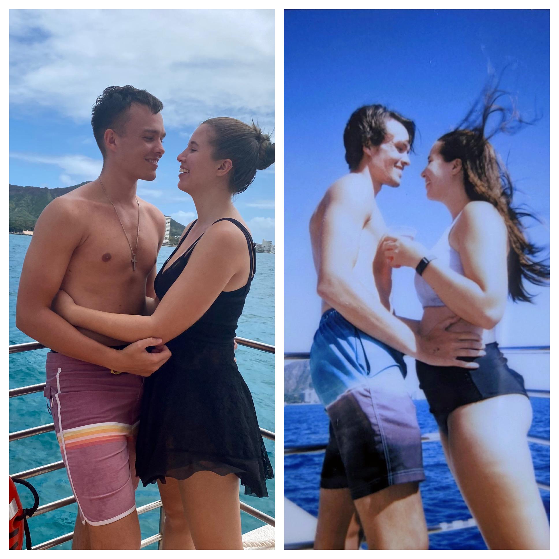 The left photo was taken February 2021, the second April 2022, both on catamarans from Waikiki.  What a difference a year makes!