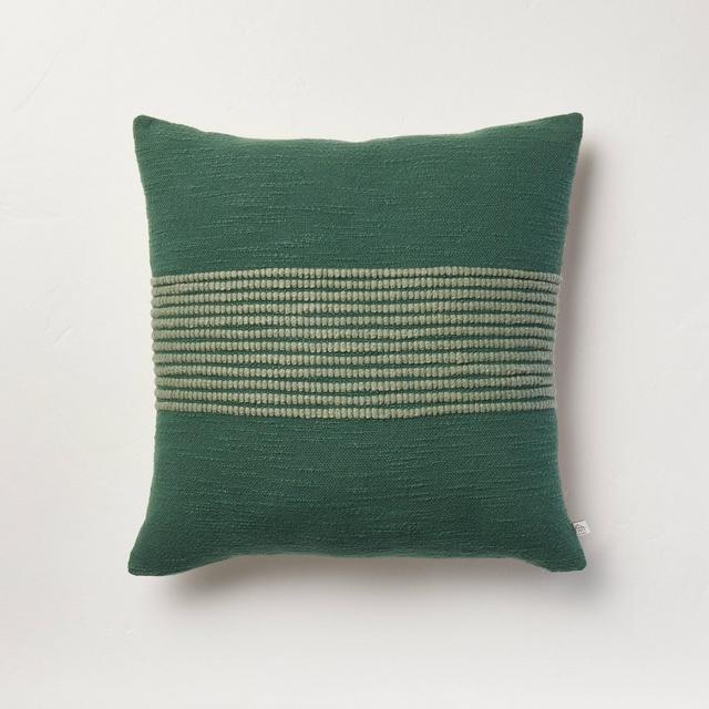 18"x18" Textured Center Stripes Square Throw Pillow Green - Hearth & Hand™ with Magnolia