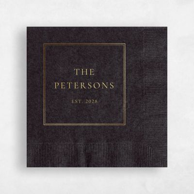 Black Typography Wedding Napkin - Classic Border