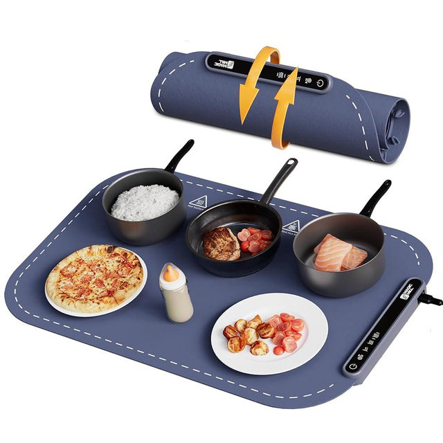 Magic Mill Food Warming Mat - Electric Warming Tray, 3 Temperature Levels, 10s Fast Heating Silicone Surface, Rollup Buffet Heat Pad, Non-Slip Feet Protect Countertops, Ideal for Parties, Home, Travel