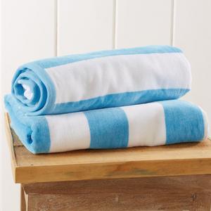 Great Bay Home 2-Pack 100% Cotton Plush Cabana Stripe Velour Beach Towel (30x60). By Brand. (Air Blue)