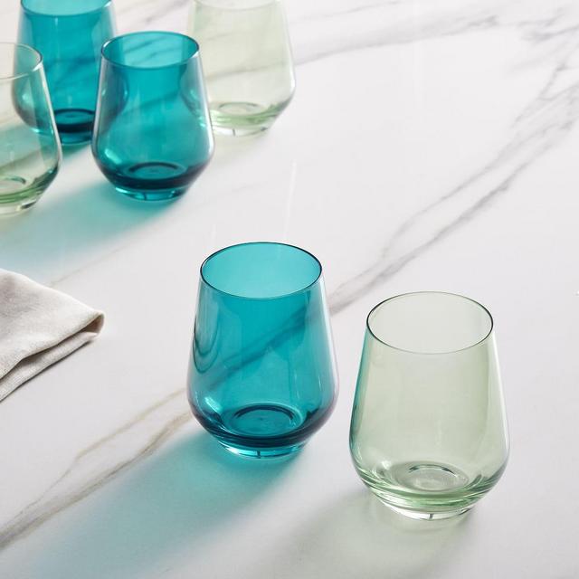 Estelle Colored Glass Stemless, Mint and Emerald, Set of 6