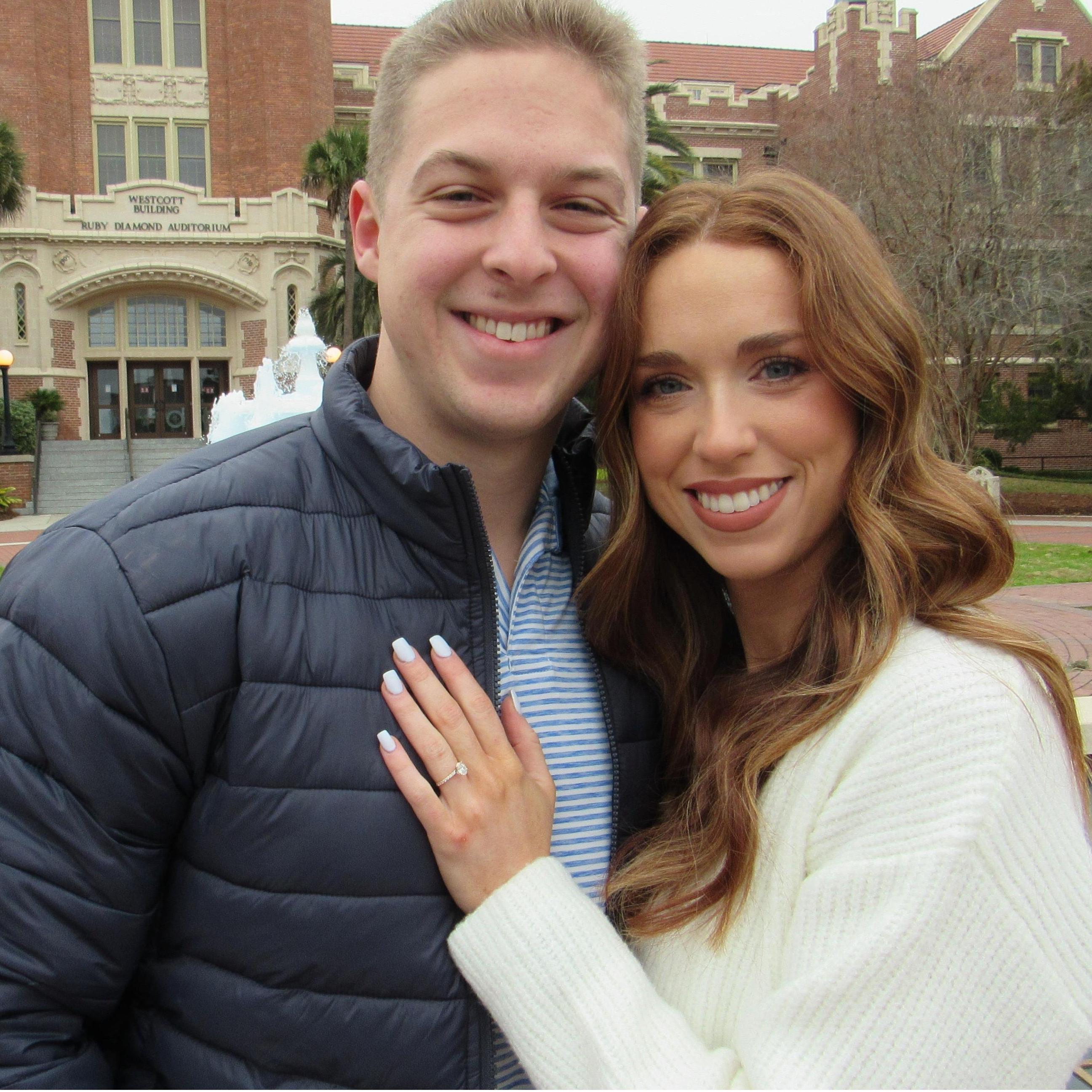 The proposal... We loved to talk walks on FSU's campus together, especially after the COVID pandemic changed our senior year. Then, he took me on a walk and asked me to be his wife. - February 2021