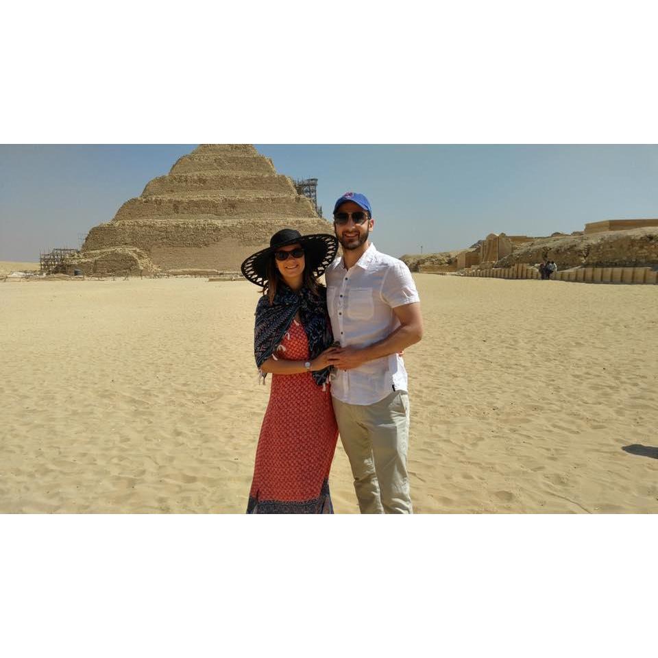 Matt proposed the day before we left on a trip to Athens and Cairo. We had so much fun exploring the pyramids!