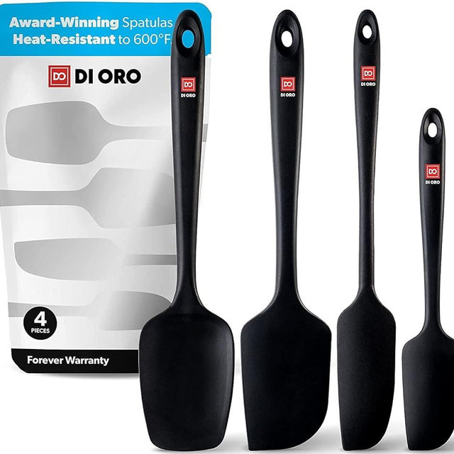 DI ORO Seamless Series 4-Piece Silicone Spatula Set - 600°F Heat-Resistant Rubber Spatulas - Pro-Grade Kitchen Utensil Set - LFGB Certified and BPA Free Silicone - for Cooking and Baking (Black)