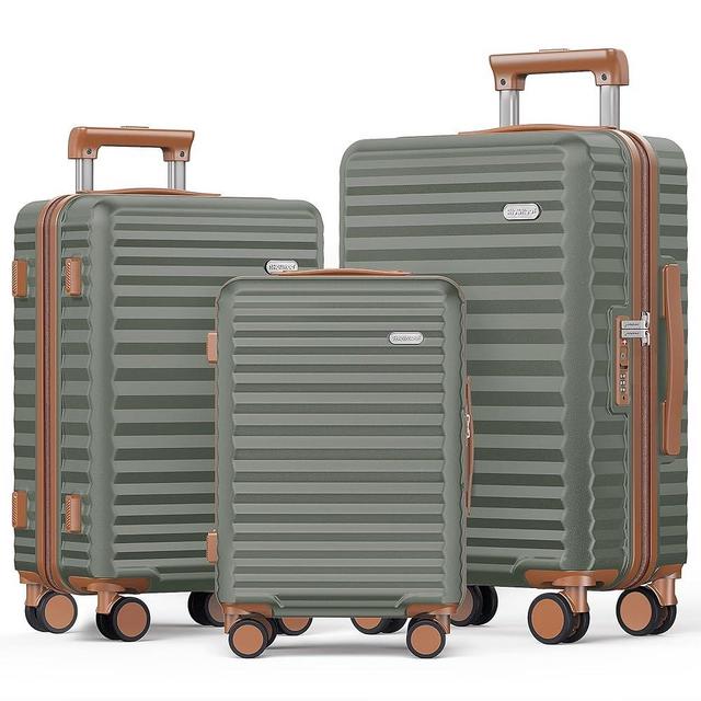 SHOWKOO Luggage Sets 3 Piece Hardside Expandable Suitcase with Double Spinner Wheels Tsa Lock Green (20in/24in/28in)