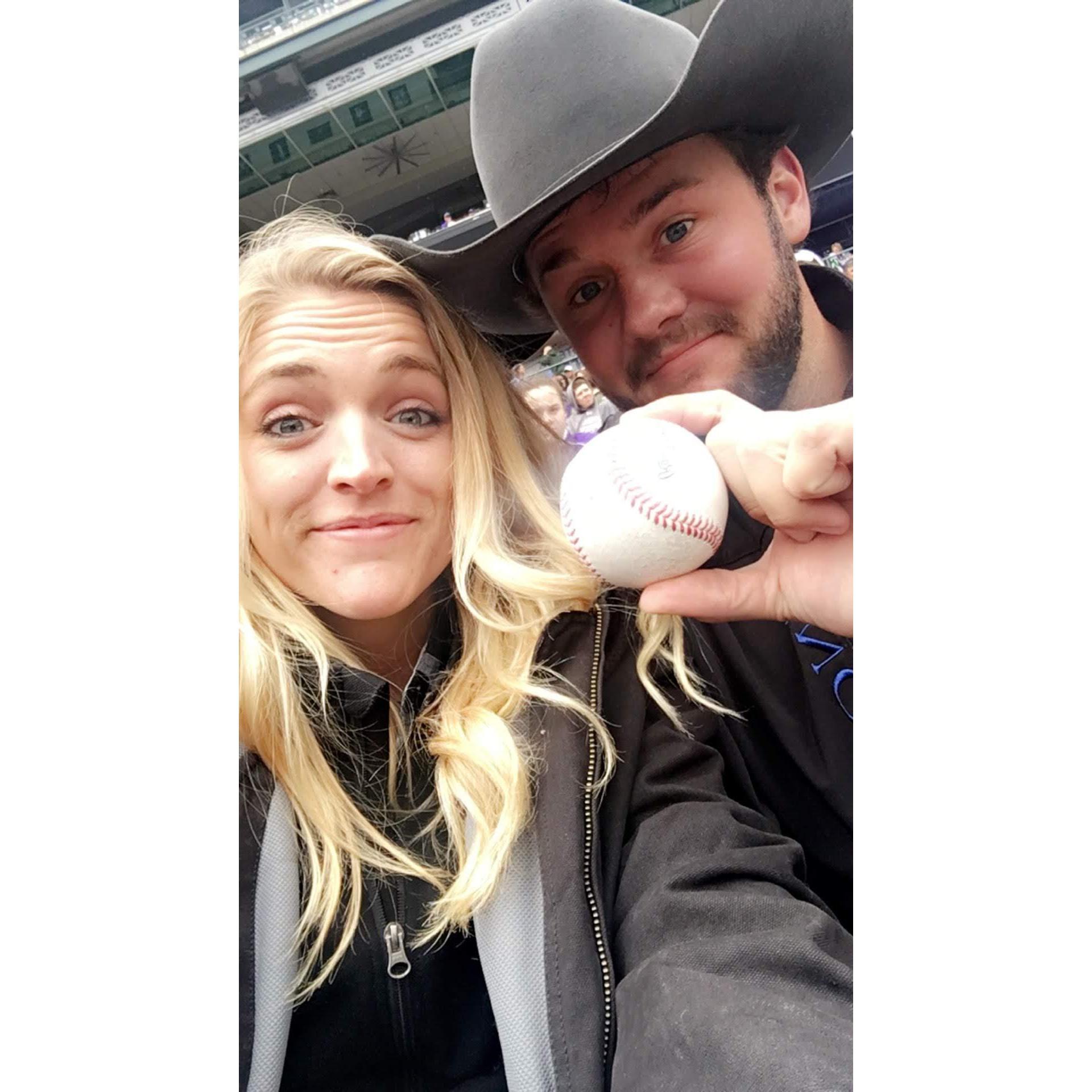He caught the Trevor Story foul ball!