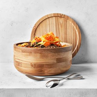Arla Ash Wood Round Serving Bowl with Lid