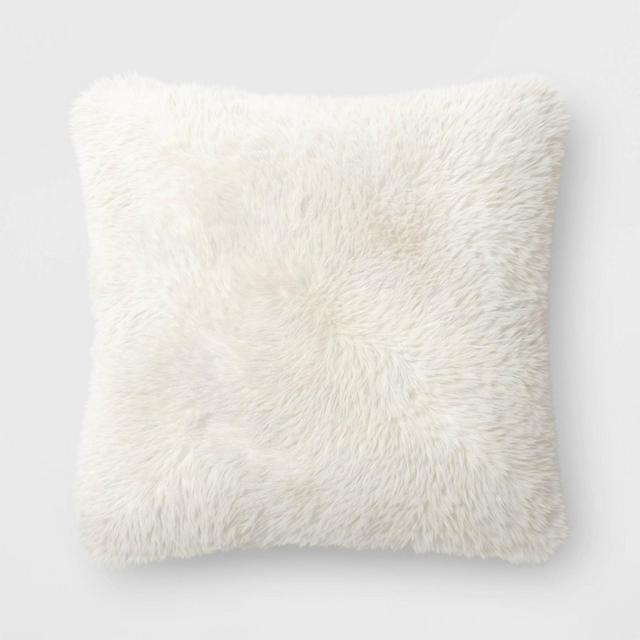 Tipped Long Faux Fur Square Christmas Throw Pillow Ivory - Threshold™