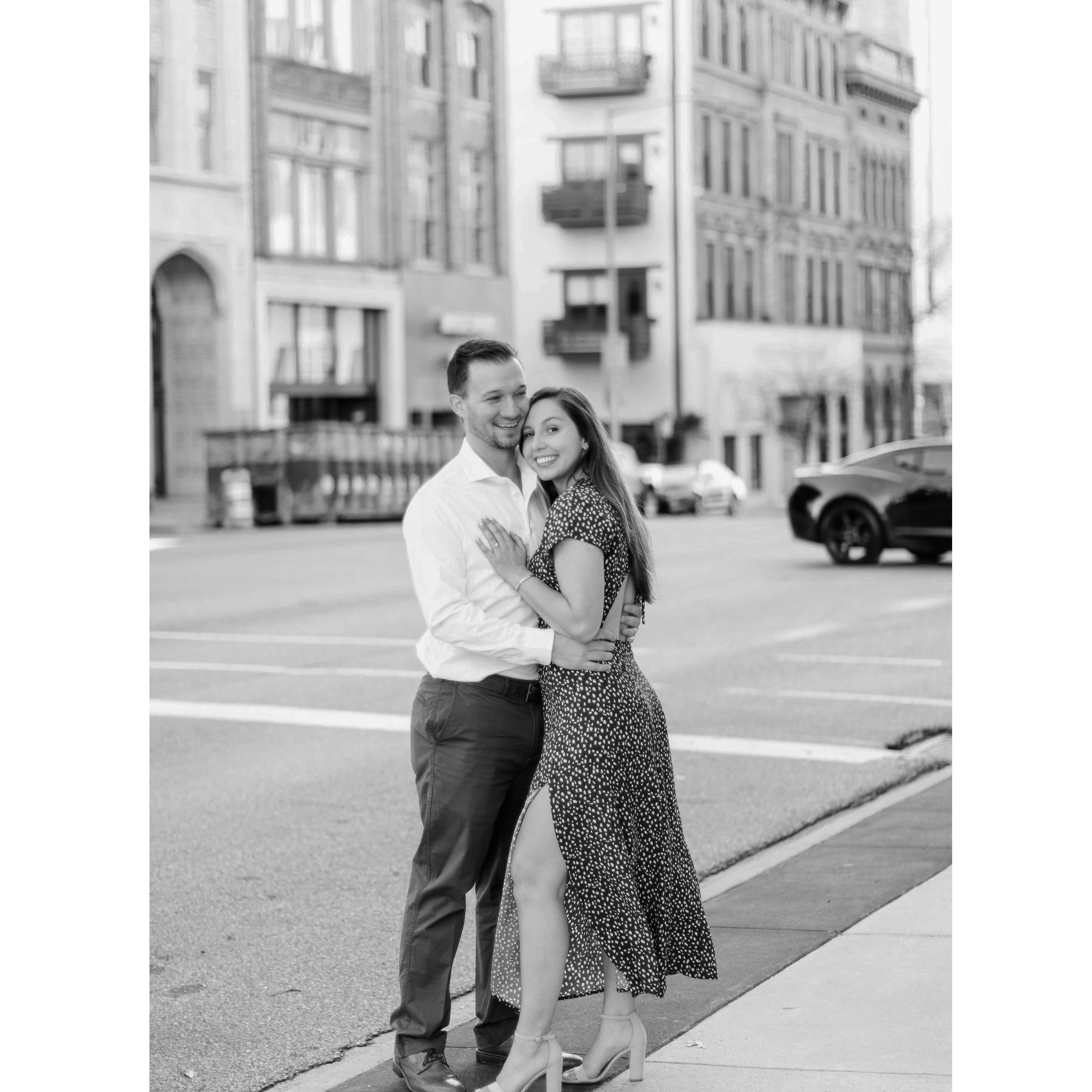 engagement photo taken by Sarah Street, Downtown Birmingham (January 2020)