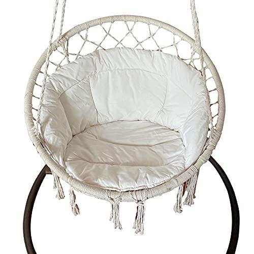 Chair Cushion Replacement, Linen Macrame Swing Chair Seat Cushion Hammock Chair Basket Cushion for Home Patio (White,23.6x23.6x17.7'')