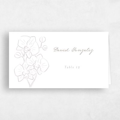Greige, White Wedding Place Card - Orchidea