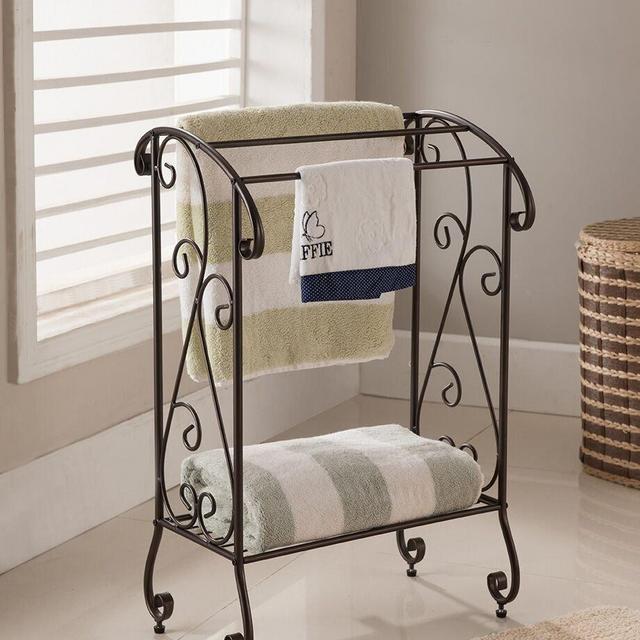 Kings Brand Coffee Brown Metal Free Standing Towel Rack Stand with Shelf