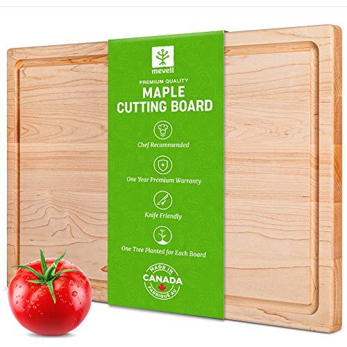 Maple Cutting Board by Mevell - Premium Large Cutting Board for Kitchen -Reversible 17x11 with Juice Groove, Made in Canada