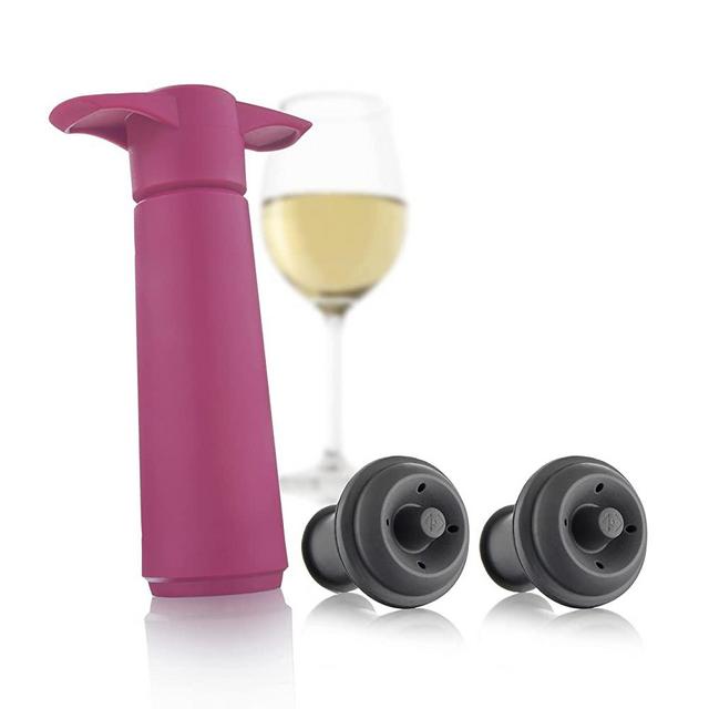 The Original Vacu Vin Wine Saver with 2 Vacuum Stoppers, Pink