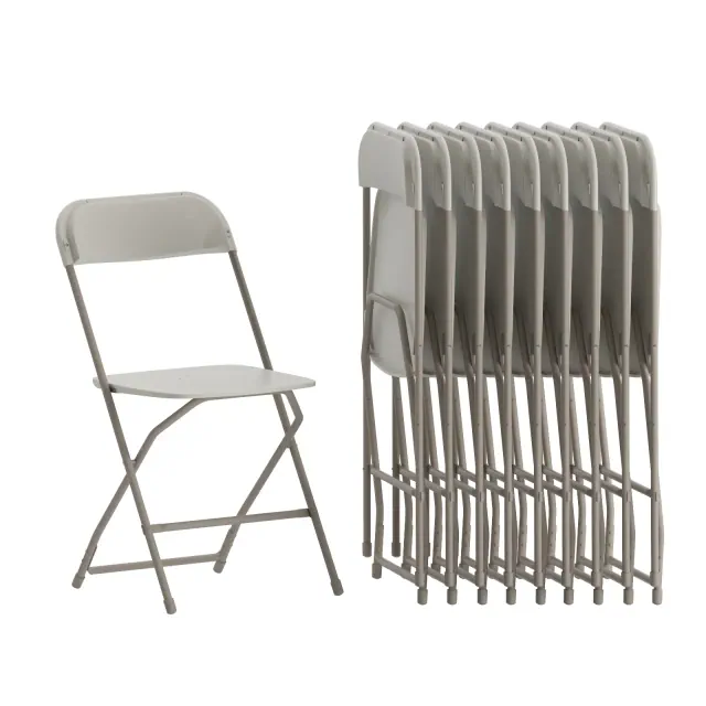 Emma and Oliver Set of 10 Beige Stackable Folding Plastic Chairs - 650 LB Weight Capacity