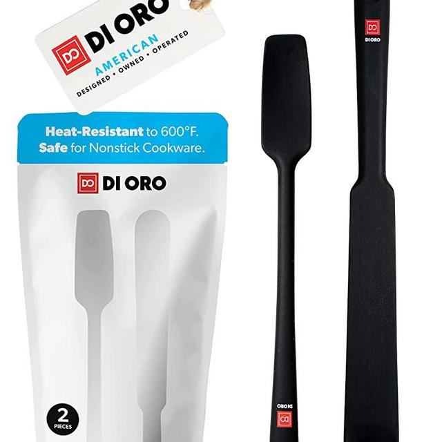 DI ORO Silicone Blender & Jar Spatulas - Rubber Spatulas Silicone Heat Resistant - Kitchen Spatulas Nonstick Cookware Safe - Silicone Utensil Set for Cooking, Mixing, Baking, & Scraping (2pc, Black)