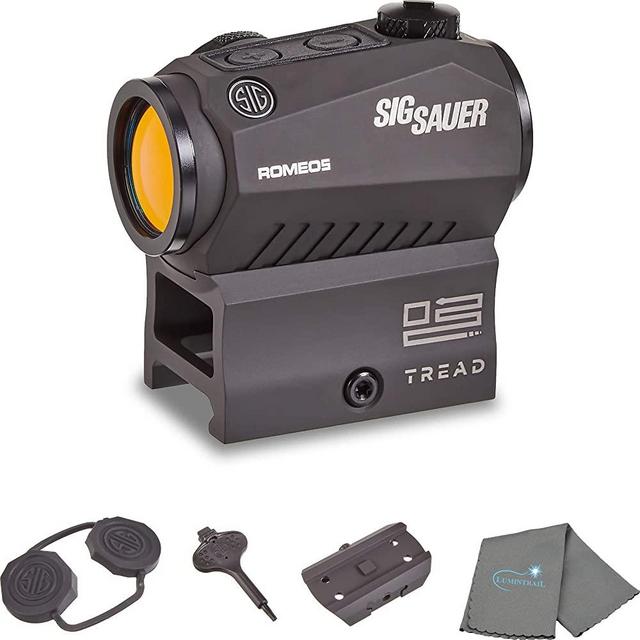 Sig Romeo5 Tread 1x20mm Compact Red Dot Sight, IPX-7 Waterproof, 40,000+ Hours Battery Life, 2 MOA Red Dot, with a Lumintrail Lens Cleaning Cloth