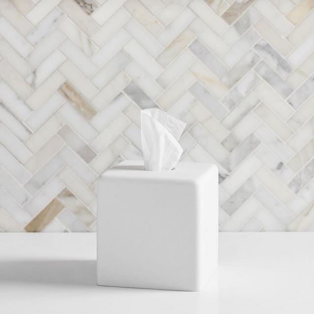 Modern Resin Stone Tissue Box, White