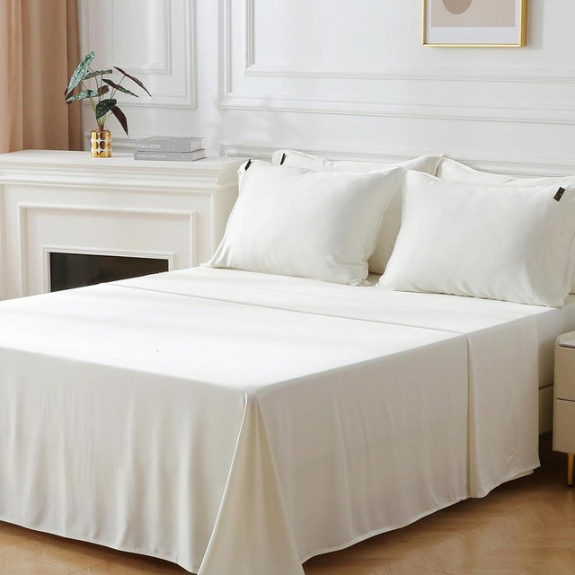 PremariLux 100% Bamboo Lyocell Bed Sheets – 400 Thread Count Sateen Weave, 6-Piece Set with Deep Pockets & 4 Pillowcases, Cooling, Soft, Oeko-TEX Certified (Pearl White, Queen)