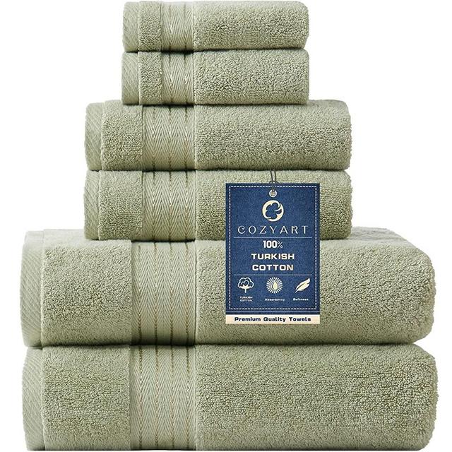 COZYART Sage Green Bath Towels Set for Bathroom Turkish Cotton Thick Soft Absorbent Durable 650 GSM Towel Set of 6, 2 Large Bath Towels, 2 Hand Towels, 2 Washclothes