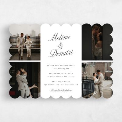 White Scalloped Wedding Invitation - Mabel Multiphoto