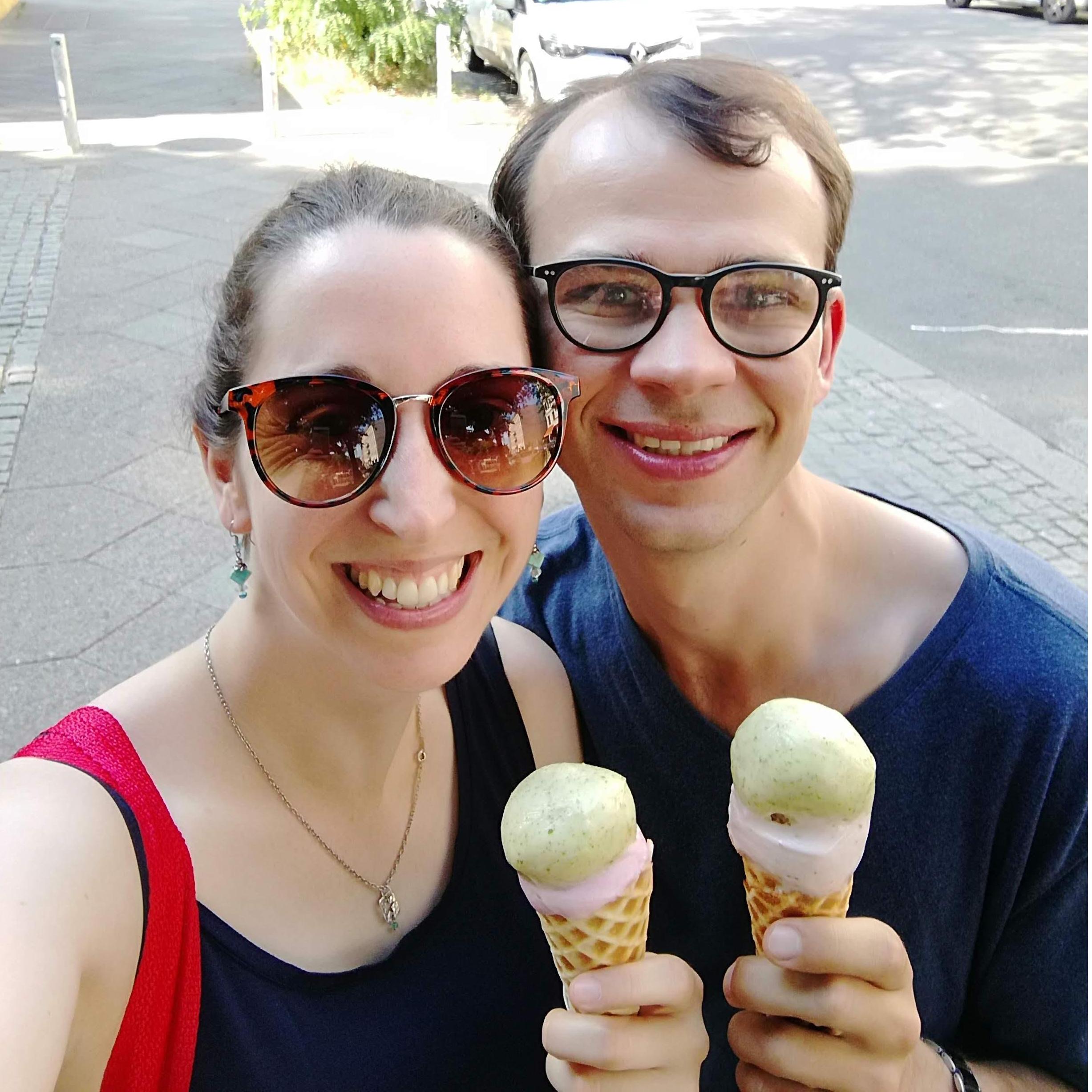Enjoying delicious ice cream from Jones, the best creamery in Berlin