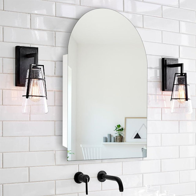 HESONTH 20x30 Inch Arched Medicine Cabinet with Mirror,Recessed Or Surface Mount for Bathroom Bedroom with Storage, Arched Frameless Medicine Cabinet