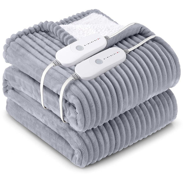 HYLEORY Heated Blanket Electric Queen, Soft Flannel Sherpa Heater 5 Heat Settings and 10 Hours Auto Shut-Off Heating Blanket ETL Certification Over-Heat Protection Machine Washable,Grey