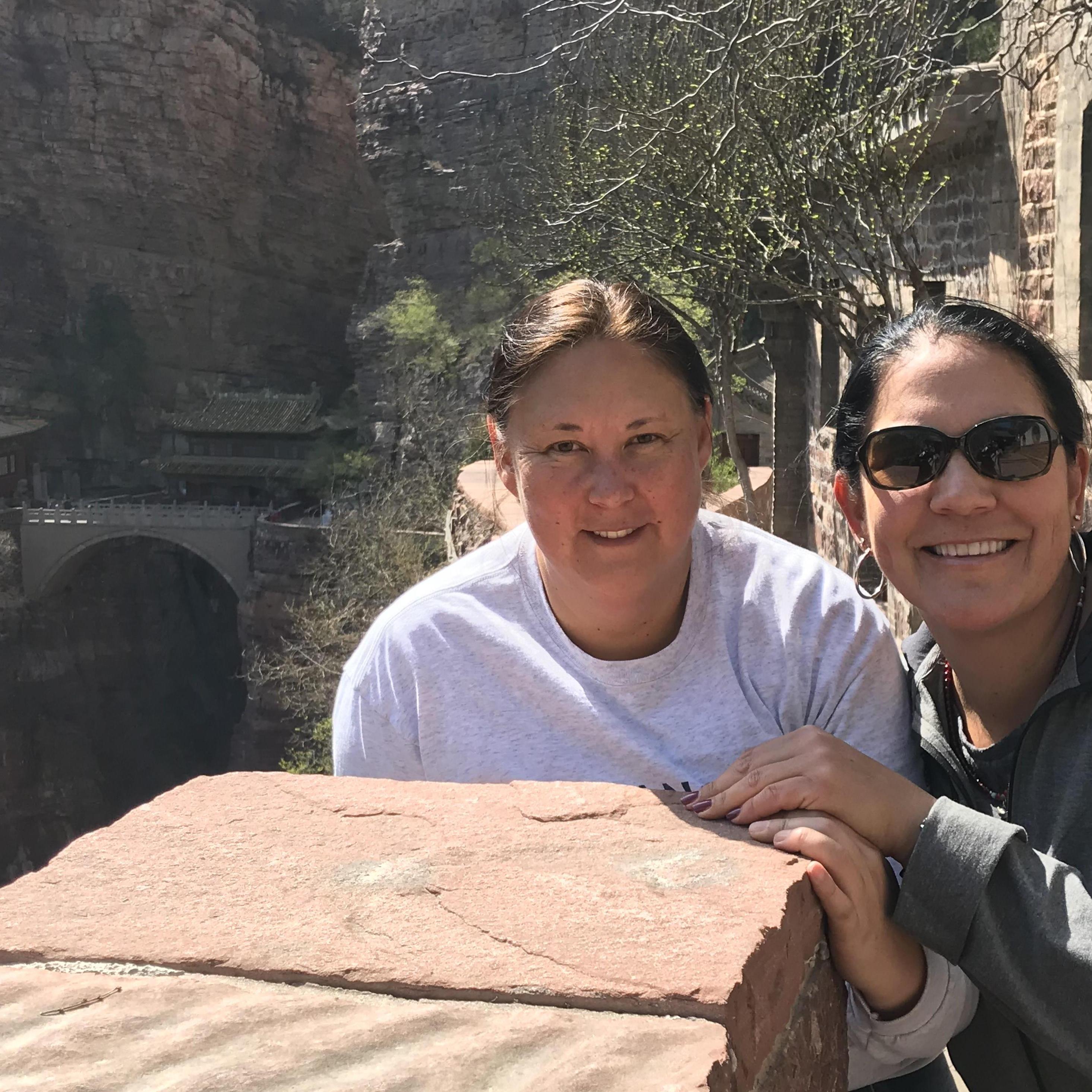 Cangyan Mt, China....an amazing trip! Notice the amazing temple between the rocks behind us!