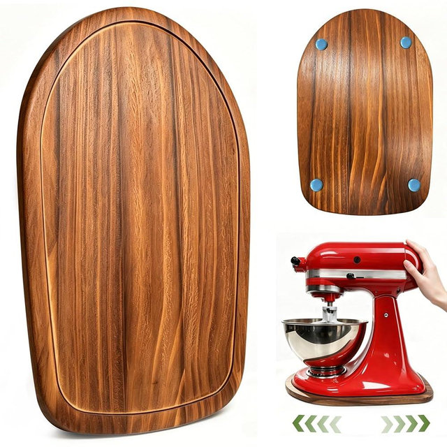 Mixer Slider for Kitchenaid Mixer 4.5-5 Qt Tilt Head Stand Mixer Pine Wood Countertop Appliance Sliding Tray Mover Sliding Caddy for Kitchen Aid Slider Mat Accessories Attachments Brown
