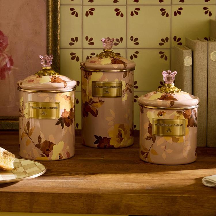 MacKenzie-Childs, Wild Rose Mauve Stainless Steel Canister | Zola