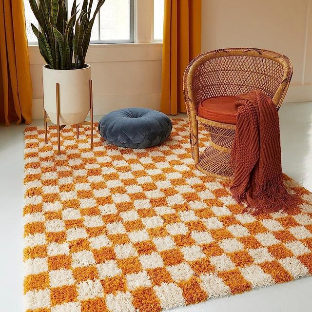 Balta Rugs Oslo Checkered Shag Rug, Yellow, 5' 3" x 7'