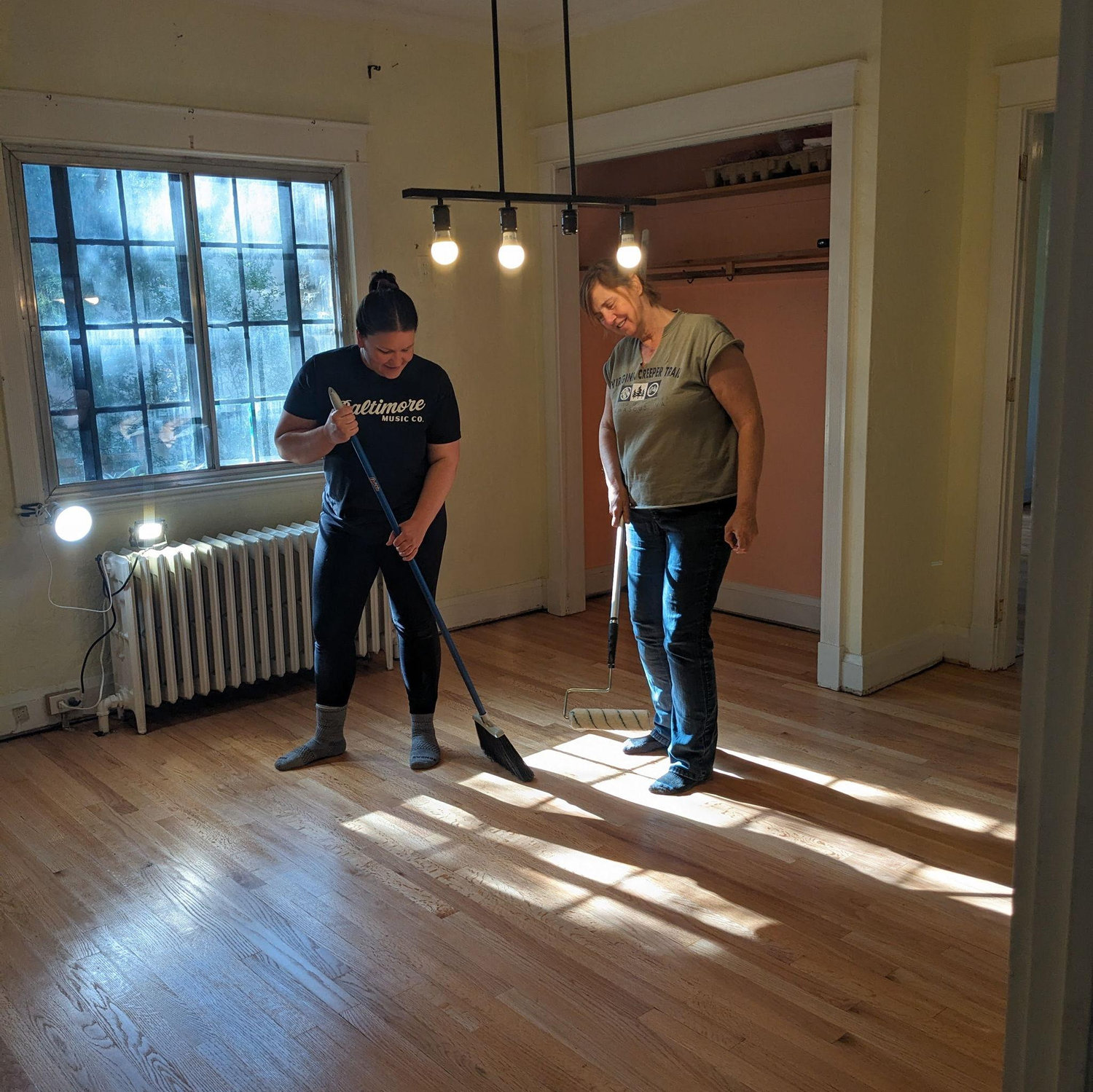 September 2024: Brooke and Jewell ease into the life of house projects with the notoriously easy task of floor refinishing.