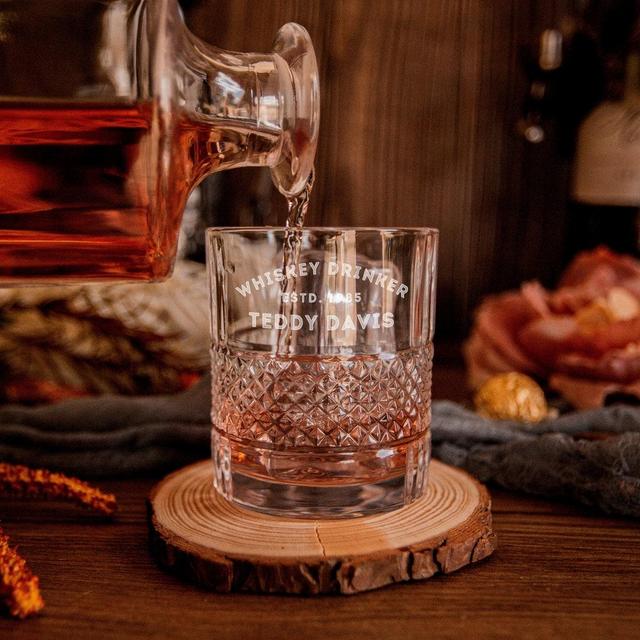 Engraved 340ml Diamond Carving Old Fashion Whiskey Italian Crystal Glass, Personalised Custom Monogram Tumbler, Housewarming/ Groomsmen Gift