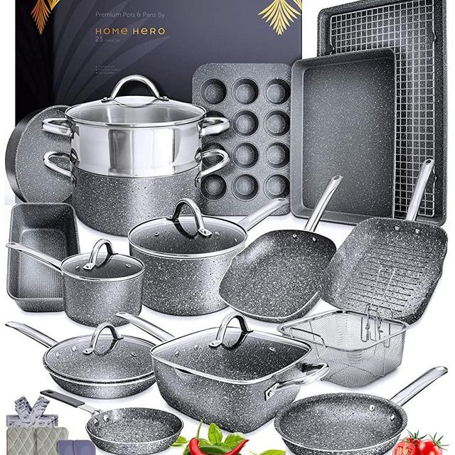 Granite Cookware Sets Nonstick Pots and Pans Set Nonstick - 23pc Kitchen Cookware Sets Induction Cookware Induction Pots and Pans for Cooking Pan Set Granite Cookware Set Non Sticking Pan Set