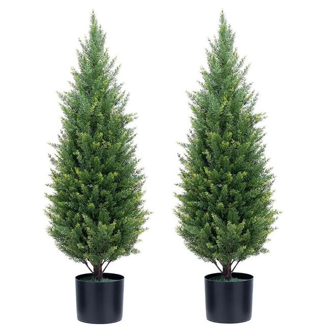 ECOLVANT Artificial Topiary Tree Two 3 Foot Artificial Cedar Trees Indoor Outdoor UV Resistant Bushes Potted Plants Artificial Shrubs Tree