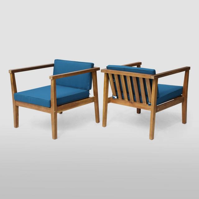 2pk Newbury Acacia Patio Club Chairs - Teak/Dark Teal - Christopher Knight Home