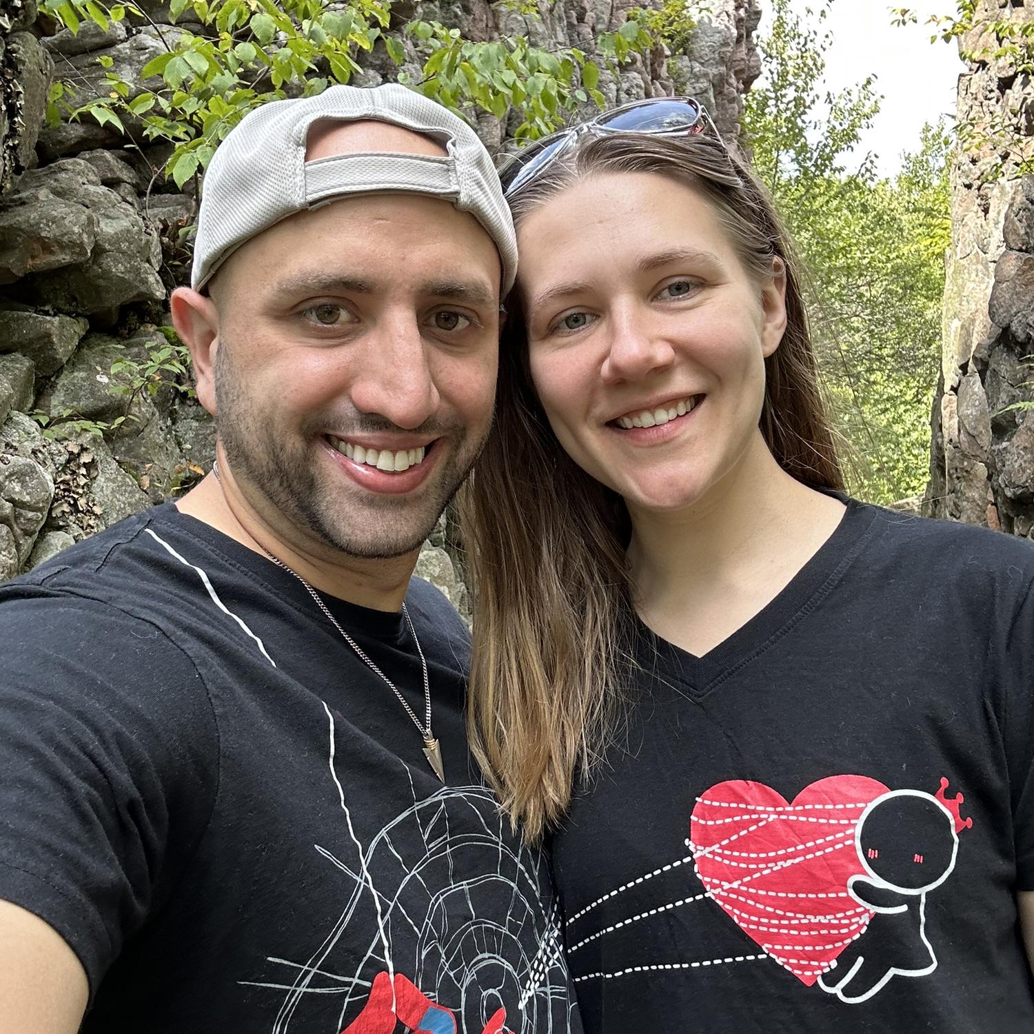 Our Spider-Man shirts at our couples getaway at Split Rock