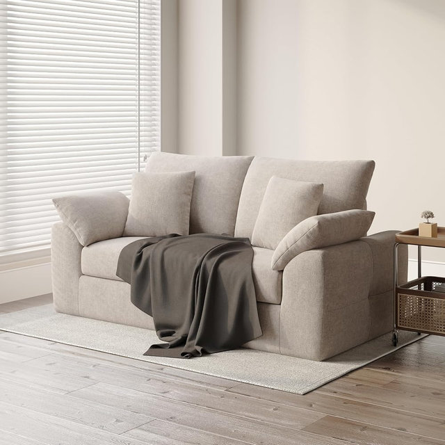 75.6" Modern Loveseat Sofa for Living Room, Cloud Boneless Couches with 4 Pillows, Mid Century Loveseat couches for Small Place, No Assembly Required, Camel
