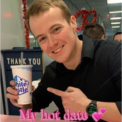 Luke and I spending Valentine's Day at White Castles.