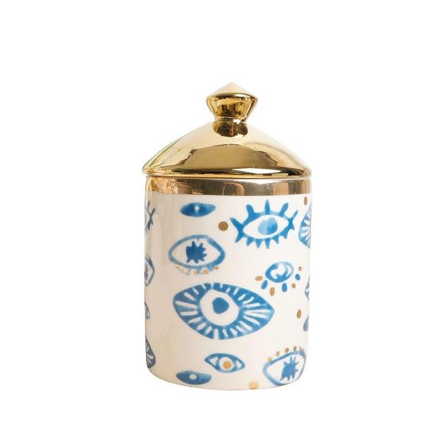 Beccalame Big Eye Aromatherapy Candle Jar With Lid Ceramic Makecup Cotton Swab Holder Home Deocrative Bottler, Home Fireplace Kitchen Dining Decor For Living Room Knick Knacks Candle Holder