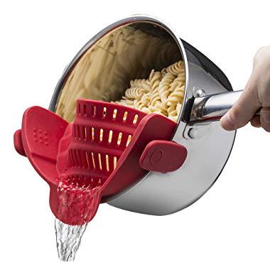 Kitchen Gizmo Snap N Strain Strainer, Clip On Silicone Colander, Fits All Pots and Bowls –– Red