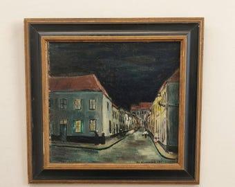 Vintage Cityscape Oil Painting "Night Street" Elegant Artwork