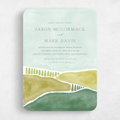 Green Rounded Wedding Invitation - Vallejo Portrait