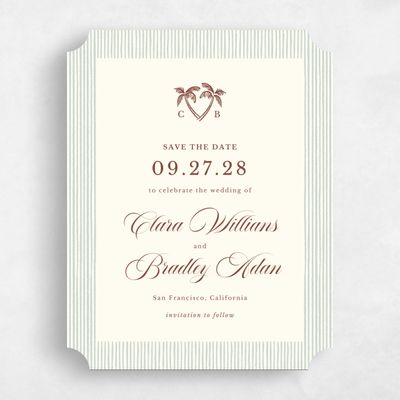 Beige Ticket Wedding Save the Date - Seychelles Portrait