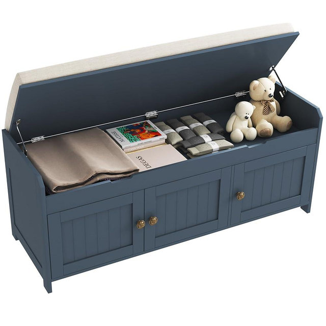 HOMEFORT 41.3” Shoe Bench with Lift Top Storage, Entryway Storage Bench with Cushioned Seat, Wooden End of Bed Bench, Shoe Cabinet Bench with Hidden Storage Space, for Bedroom, Hallway(Blue)