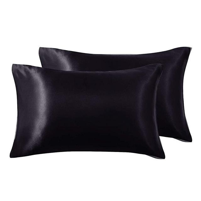 Love's cabin Silk Satin Pillowcase for Hair and Skin (Black, 20x30 inches) Slip Pillow Cases Queen Size Set of 2 - Satin Cooling Pillow Covers with Envelope Closure